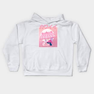 90s Japanese Kawaii Sad Girl Pink Japanese Strawberry Milk Kids Hoodie